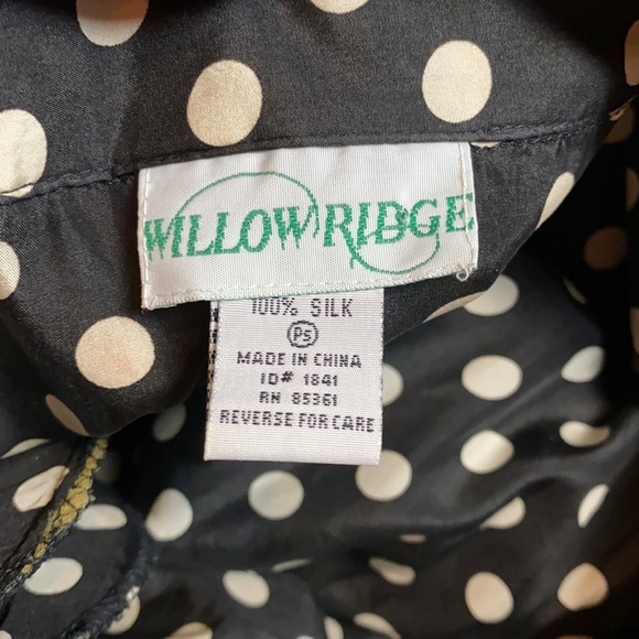 VINTAGE POLKA DOT SILK LONG SLEEVE BUTTON UP BLOUSE - Picture 2 of 4